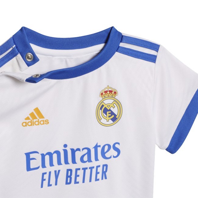 Adidas Real Madrid domácí 2021/2022 bílá/modrá/oranžová UK 80 - Real Madrid Oblečení