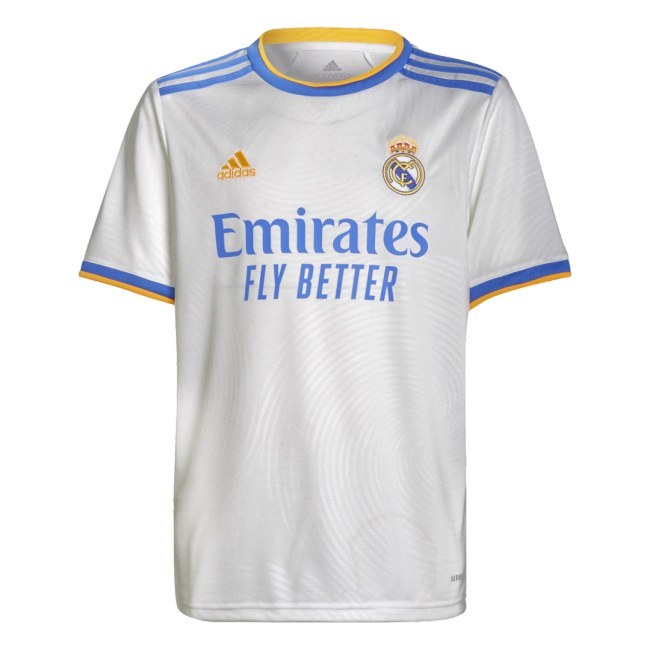 Adidas Real Madrid domácí 2021/2022 bílá/modrá/oranžová UK Junior S - Real Madrid Oblečení